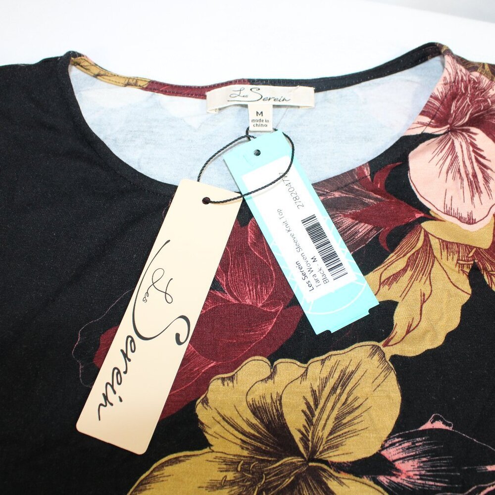 La Serein Tara Black Brown Autumn Flowers Long Sleeve Knit Top Size Medium - Picture 4 of 5